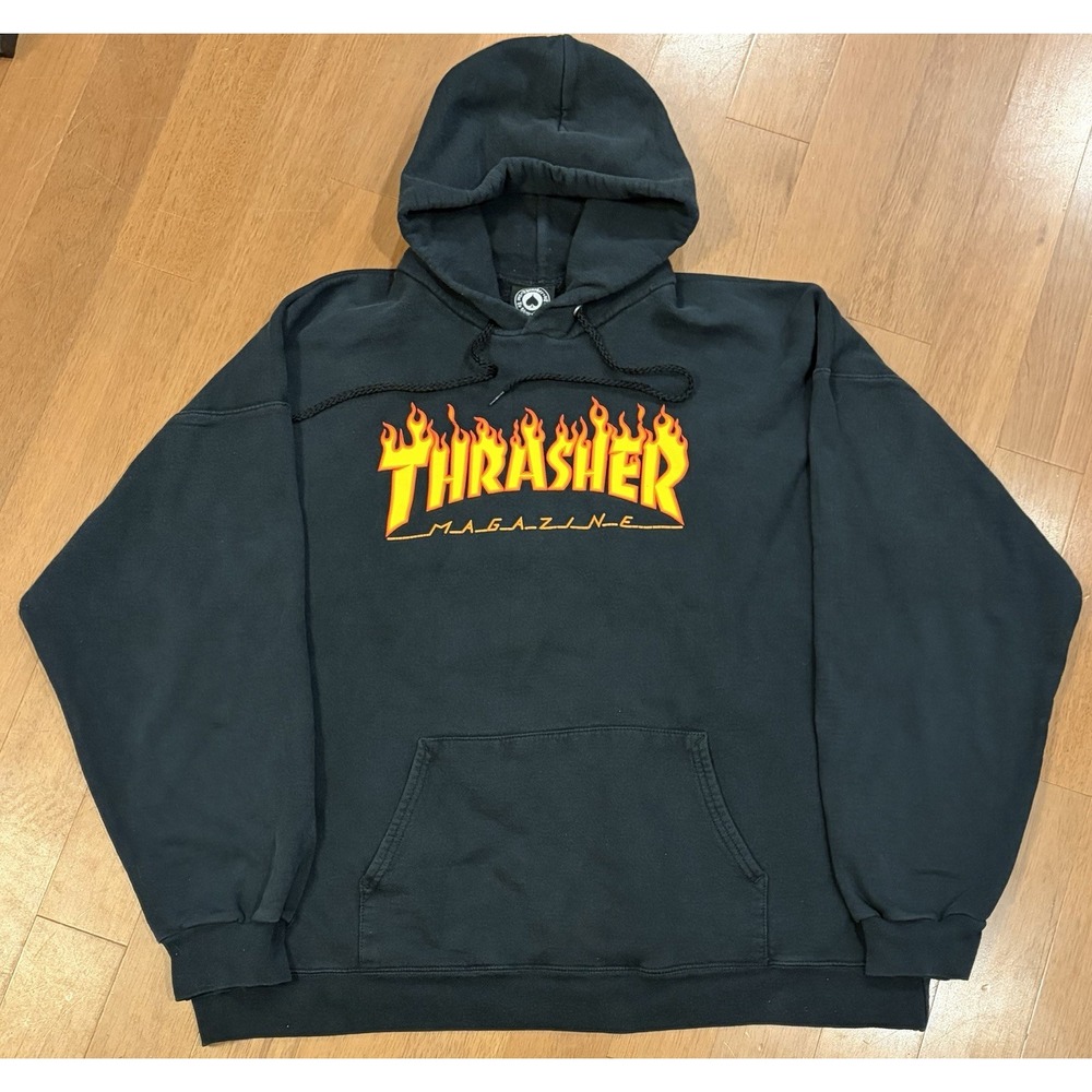 Thrasher Magazine Hoodie Mens XL Sweatshirt Flames Skater Grunge 90's Black